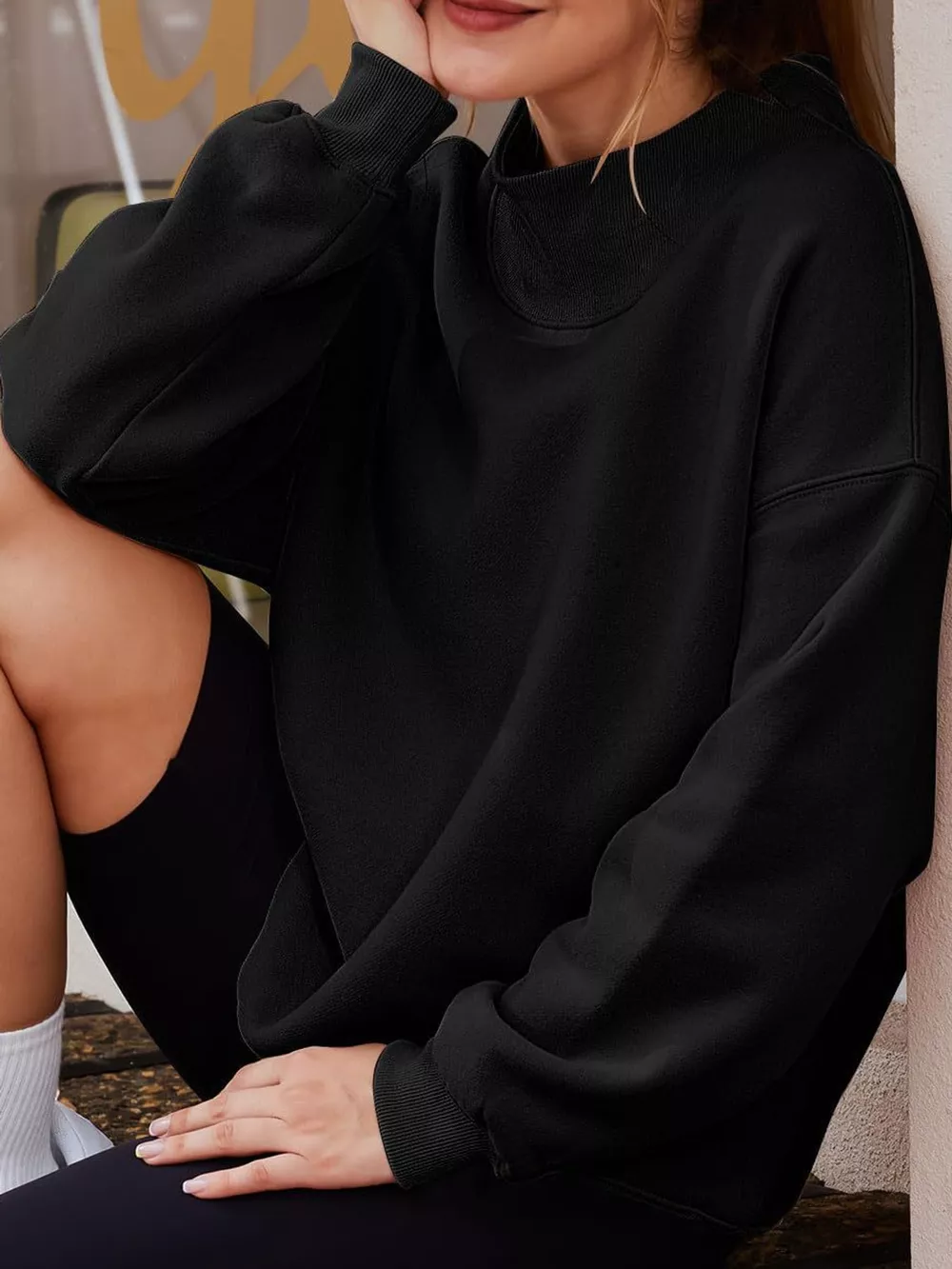 Oversized Mock Neck Long Sleeve Sweatshirt, image 17