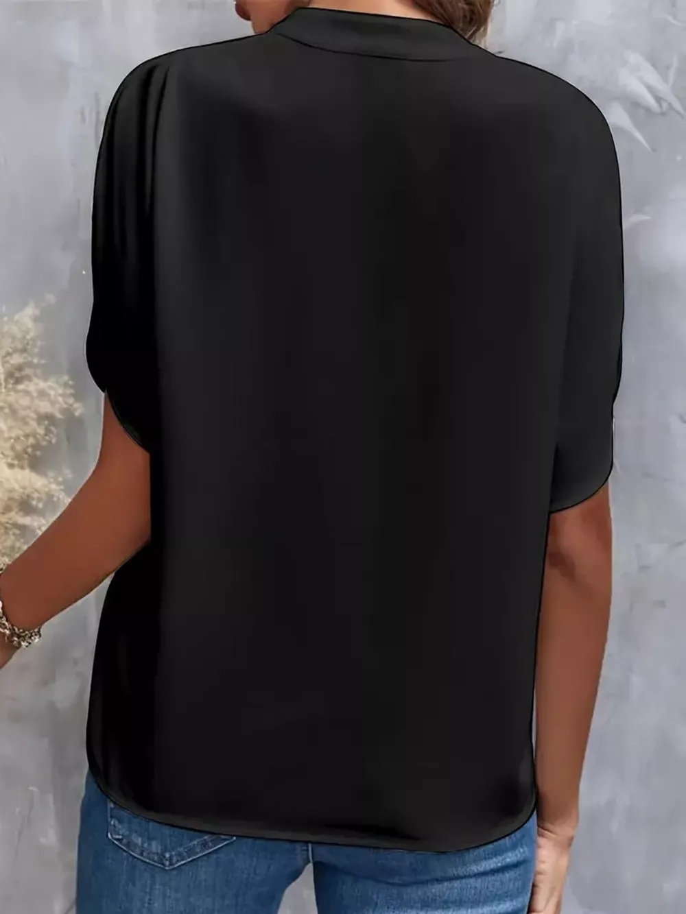 Notched Slit Short Sleeve Blouse, image 3