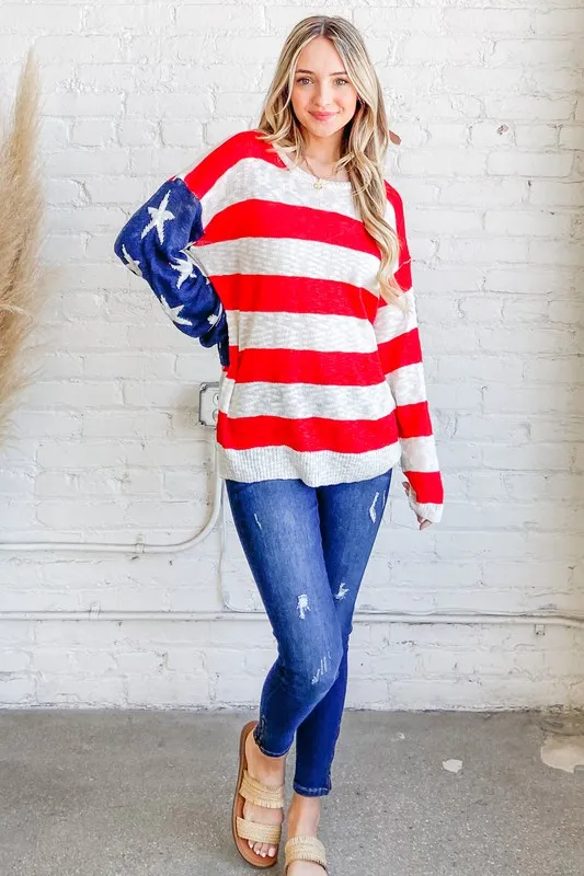 American Flag Long Sleeve Sweater