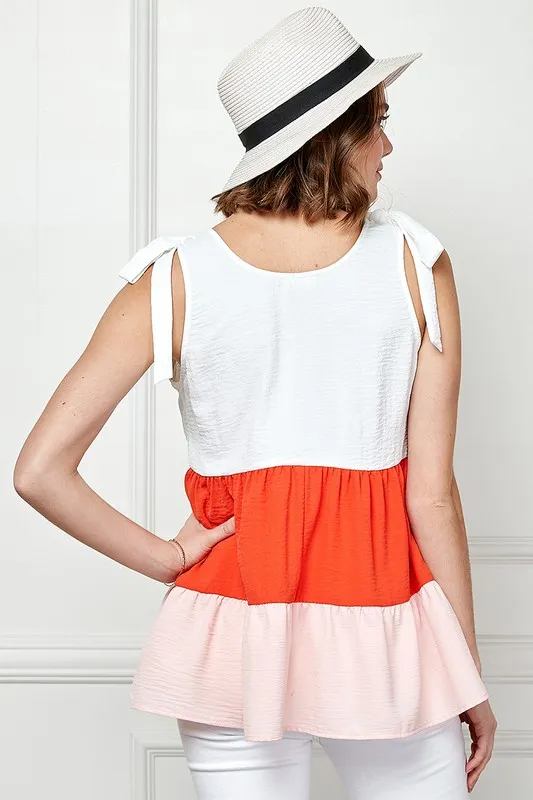 Color Block Sleeveless Tie Shoulder Babydoll Top, image 3