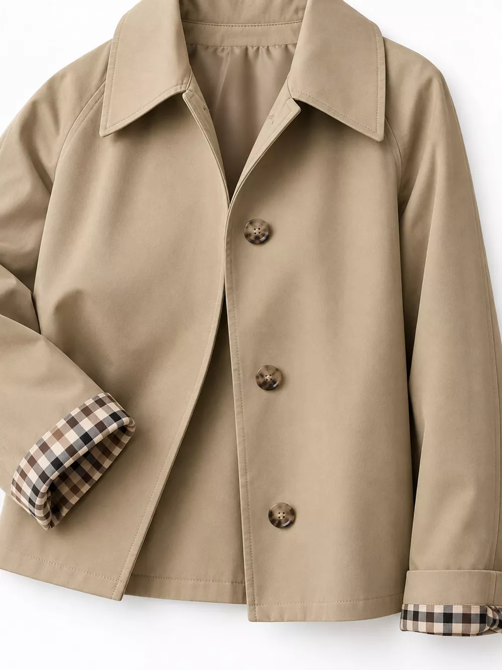 Plaid Cuffs Cropped Trench Outerwear, image 24