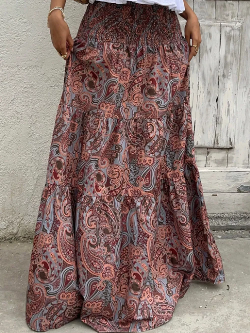 Paisley Print Tiered Maxi Skirt, image 17