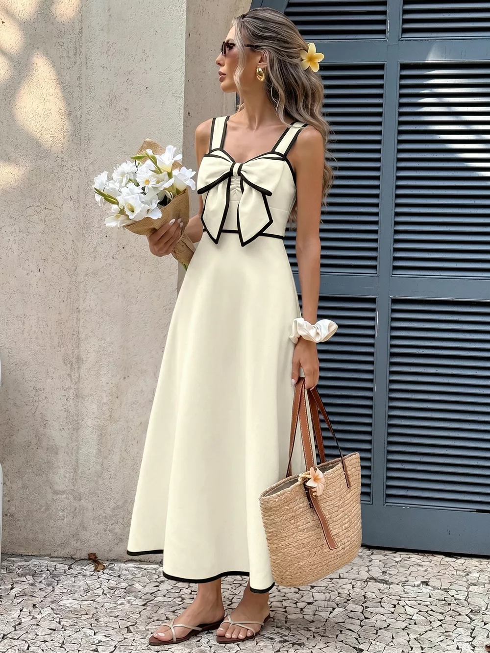 Bowknot Trim A-Line Midi Dress, image 5
