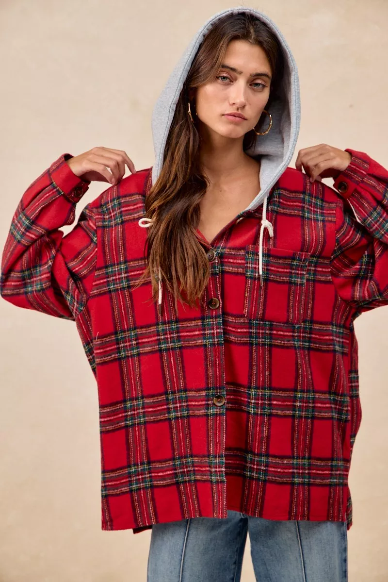 Brushed Plaid Hooded Jacket, image 10