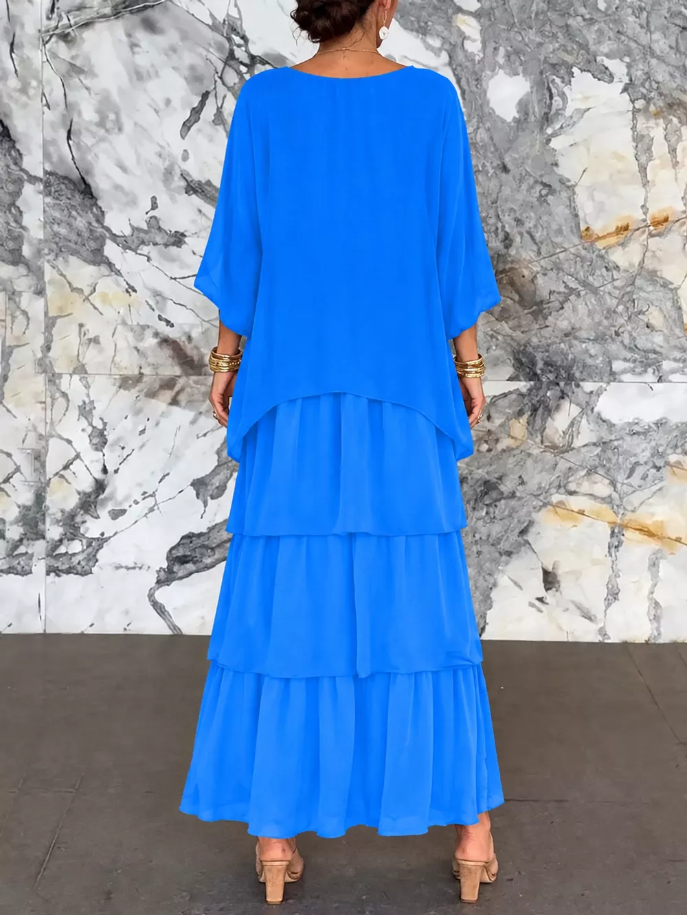 Full Size Layered Batwing Sleeve Maxi Dress Plus Size, image 22