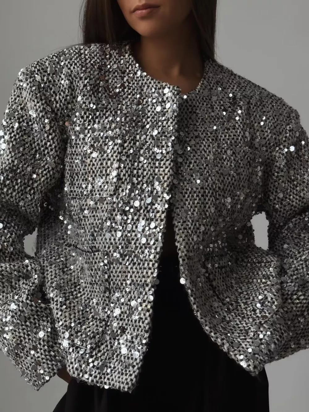 Sequin Embellished Cropped Jacket, image 3