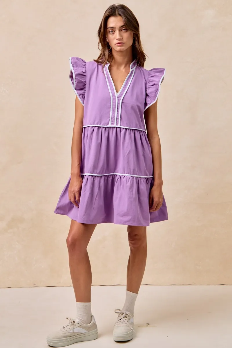 Gameday Theme Contrast Binding Ruffled Dress, image 9