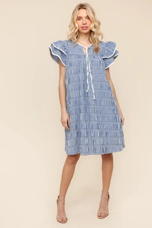Double Ruffle Sleeve Dress with Side Pockets
