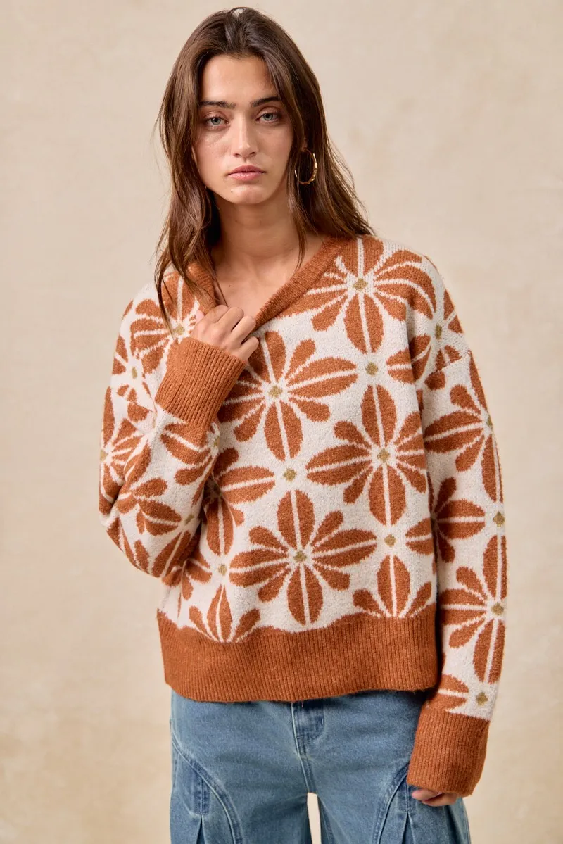 Flower Pattern Long Sleeve Sweater, image 5