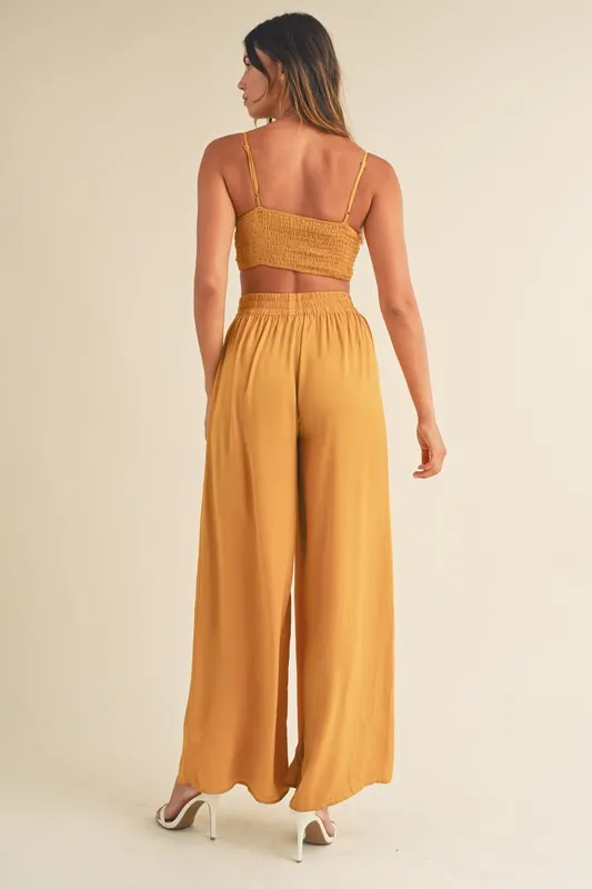 Smocked Bralette Crop Top and Wide Leg Pants Set, image 4