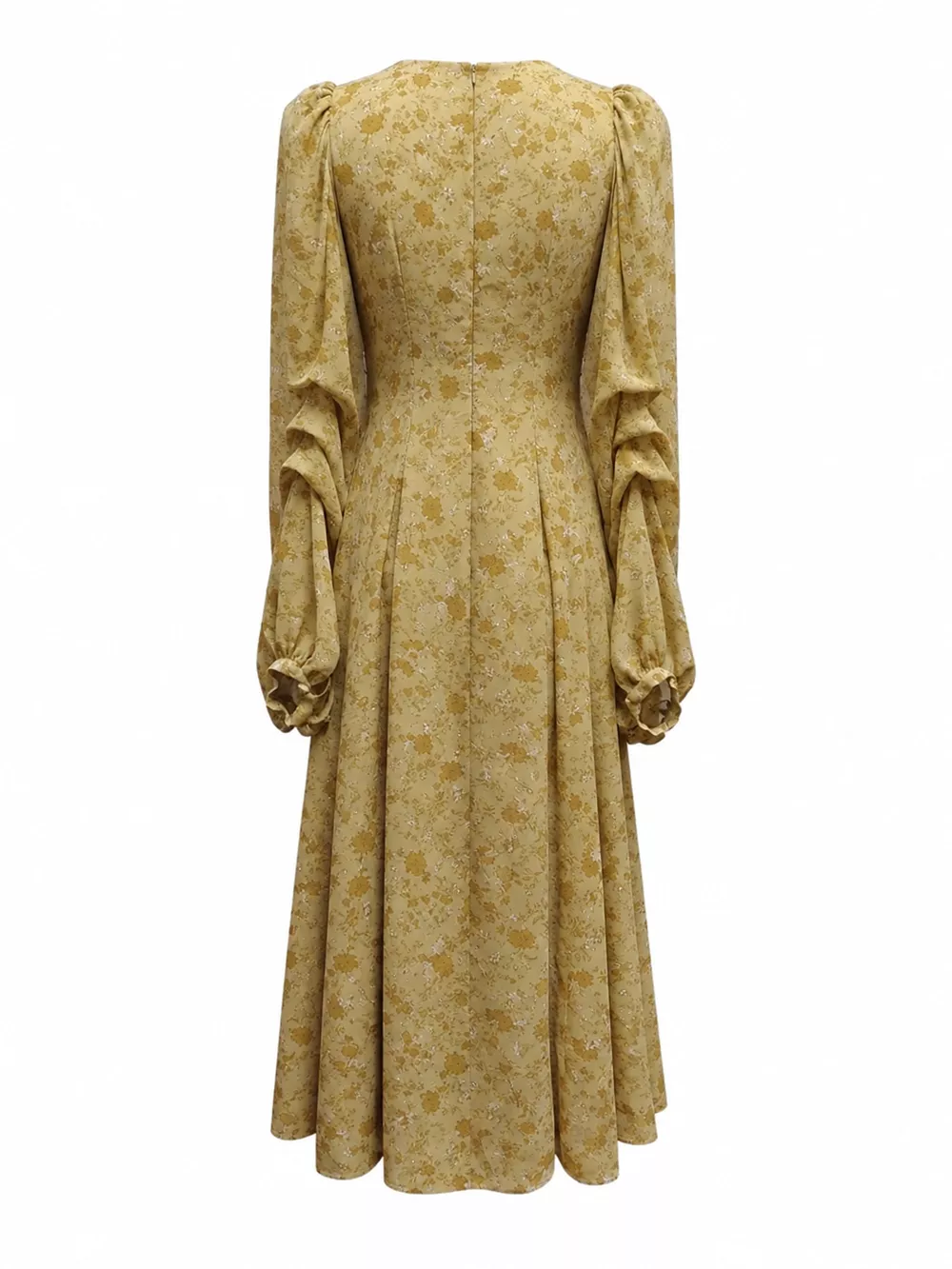 Vintage Floral Print V-Neck Long Sleeve Button-Down Midi Dress, image 3