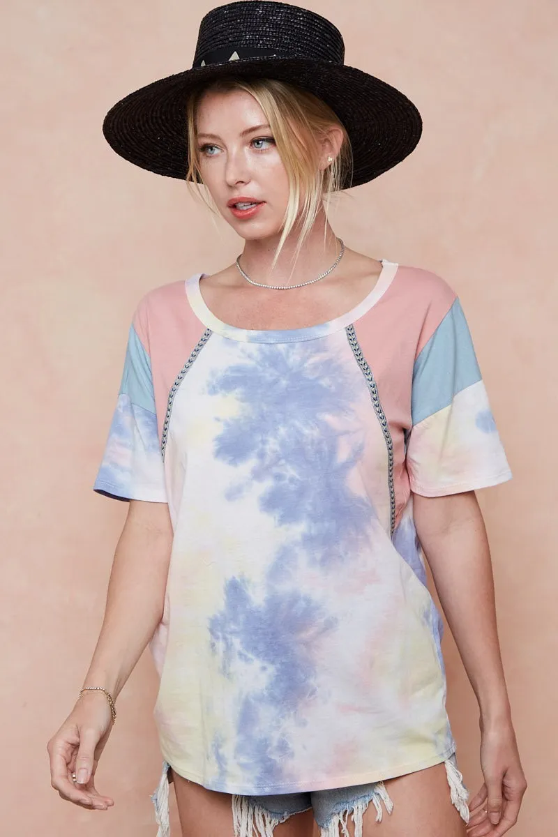 Tie Dye Printed Cotton Color Block T-Shirt, image 15