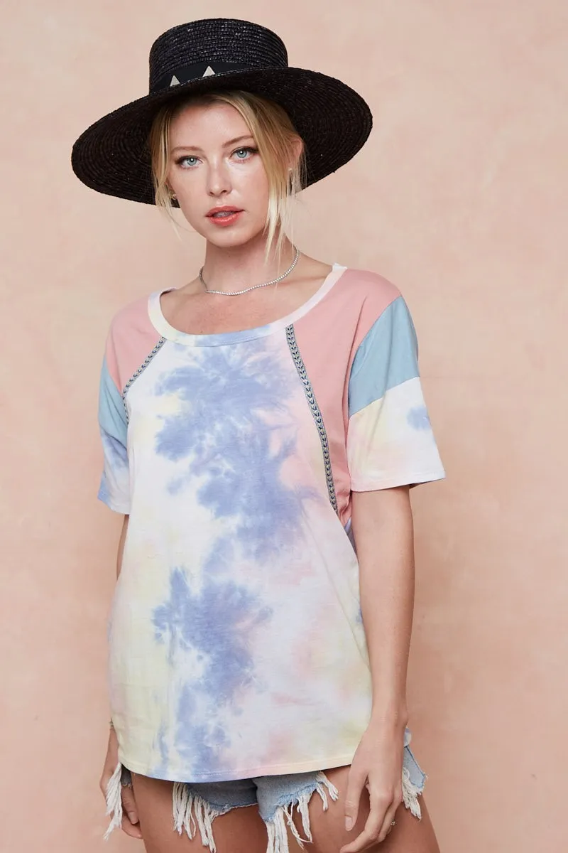 Tie Dye Printed Cotton Color Block T-Shirt, image 9