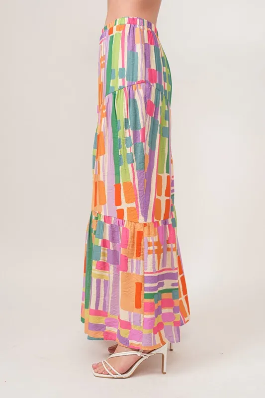 Asymmetric Geo Printed Tiered Maxi Skirt, image 7