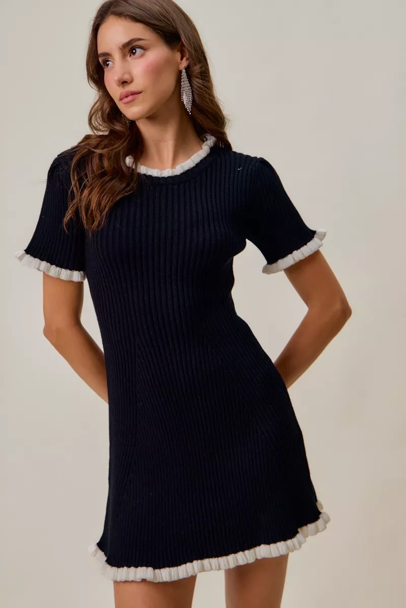 Contrast Ruffled Sweater Knit Mini Dress, image 5