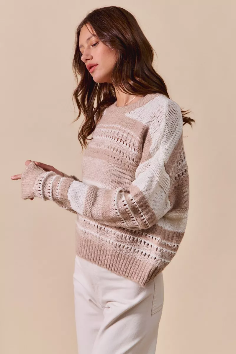 Variegated Stripe Textured Loose Fit Sweater, image 4