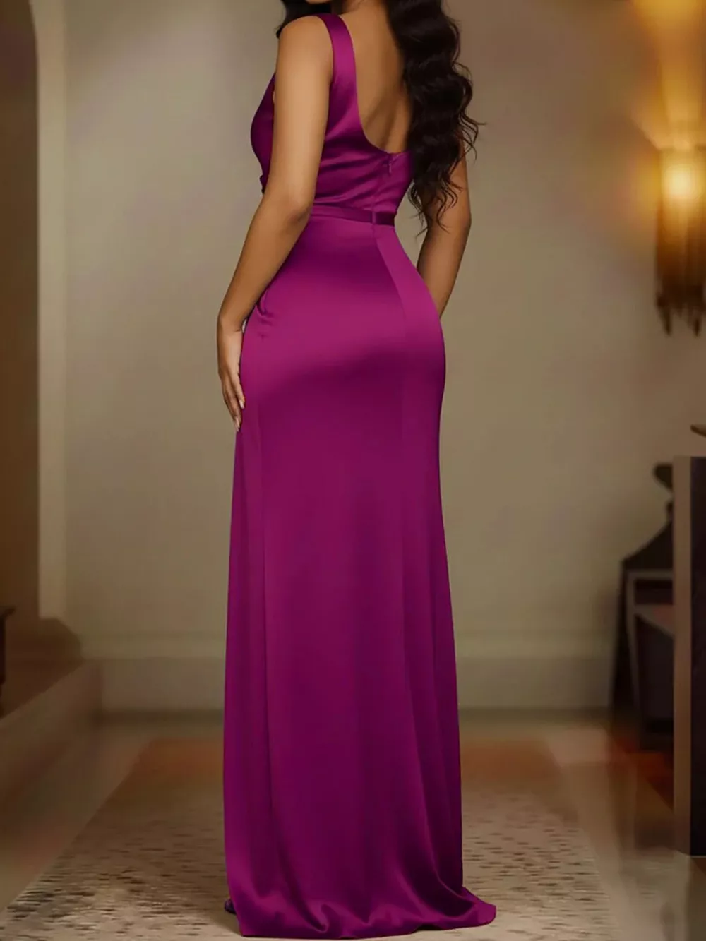 Full Size Satin Cowl Neck High Slit Evening Maxi Dress Plus Size, image 32