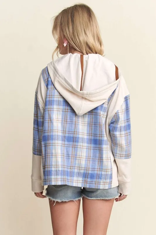 Button Down Plaid Hoodie Shacket, image 4