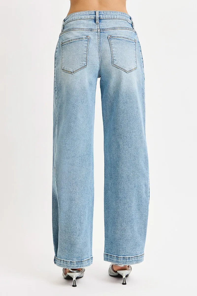 Mid Rise Wide Barrel Transferable Leg Snap Jeans, image 4
