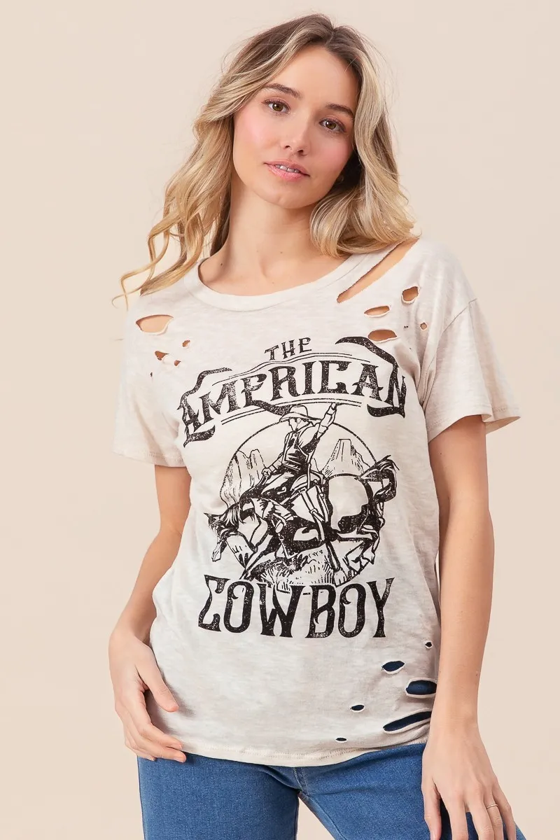 Cotton Slub Laser Top American Cow Boy Graphic, image 5