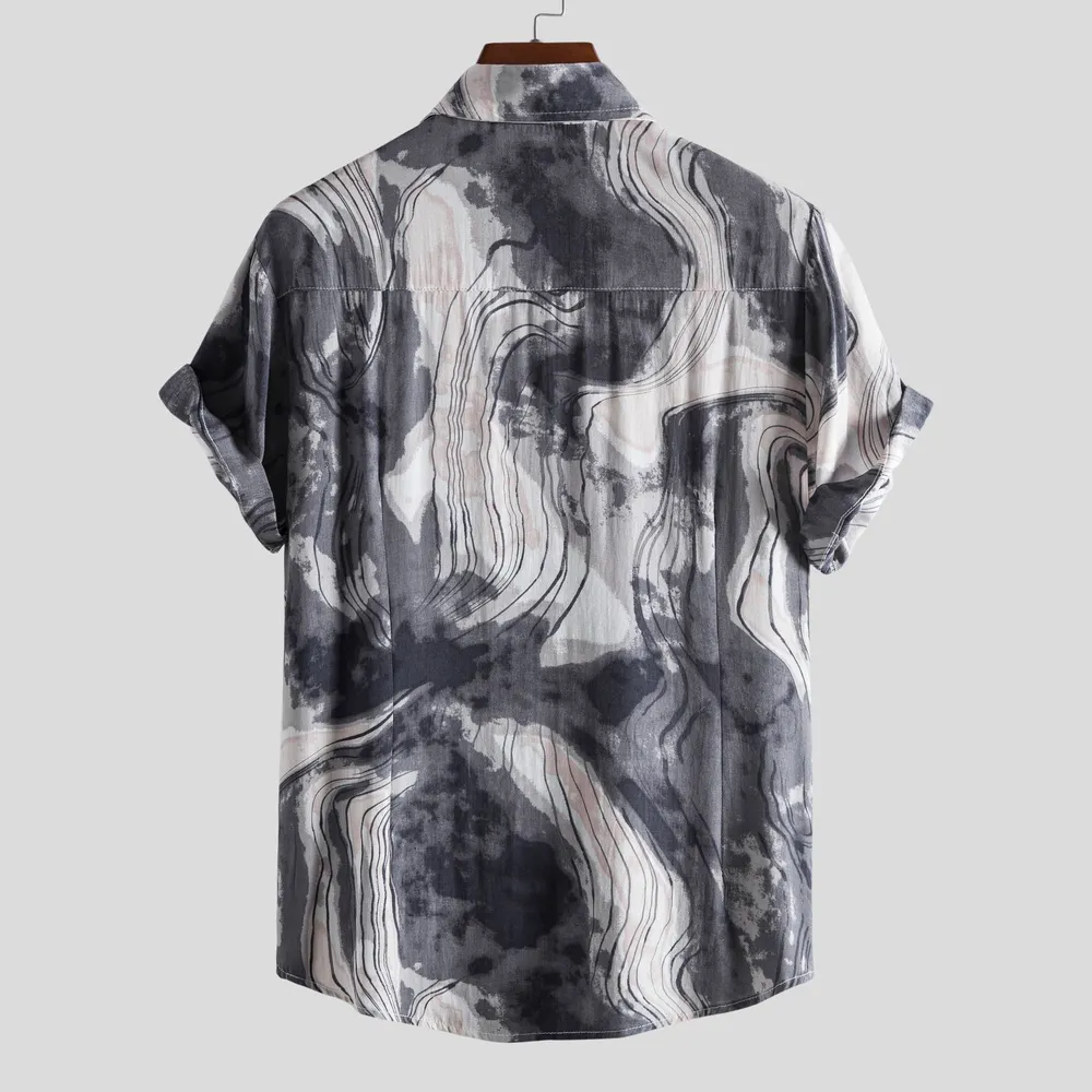 Men's Plus Size Abstract Marble Print Short Sleeve Button-Up Shirt, image 2
