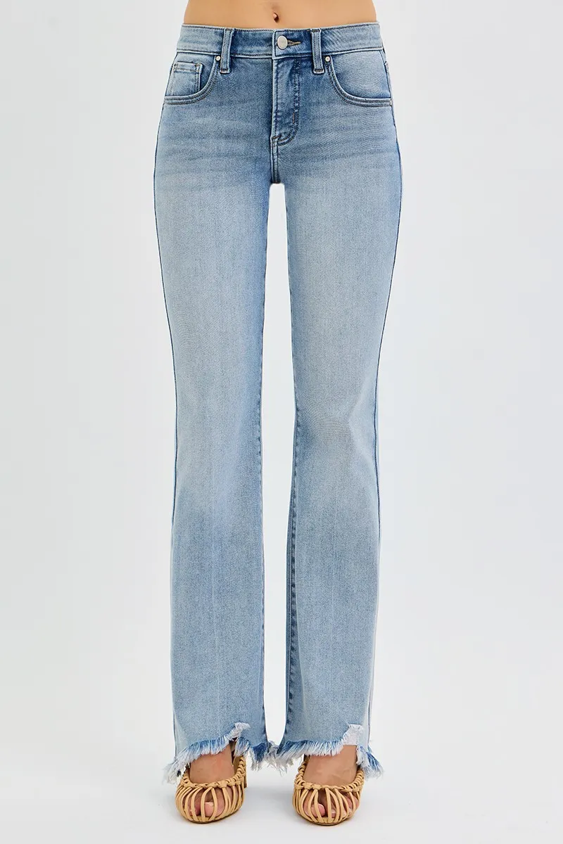 Full Size Tummy Control Mid Rise Flare Jeans with Fray Hem Detailed Plus Size, image 4
