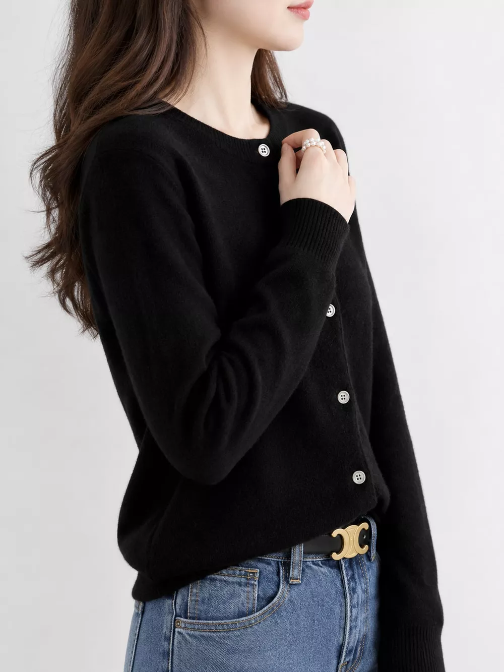 Crew-Neck Button-Down Cardigan, image 17
