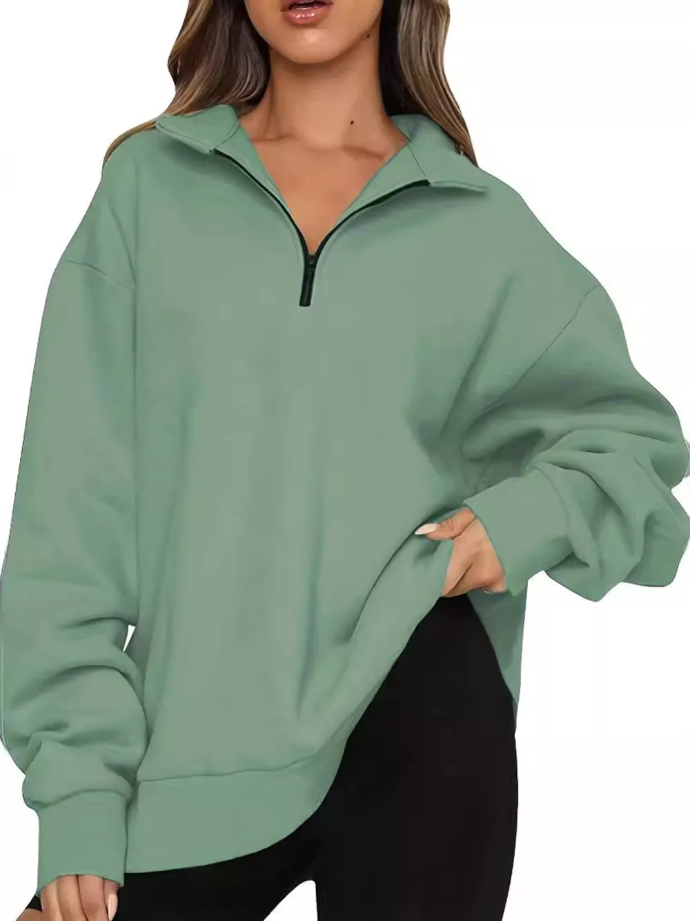 Full Size Quarter-Zip Dropped Shoulder Sweatshirt Plus Size, image 15