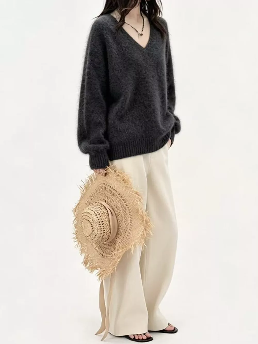 V-Neck Dropped Shoulder Sweater, image 22