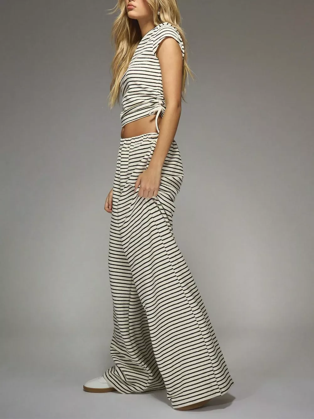 Striped Crop Top and Wide Leg Pants Set, image 4