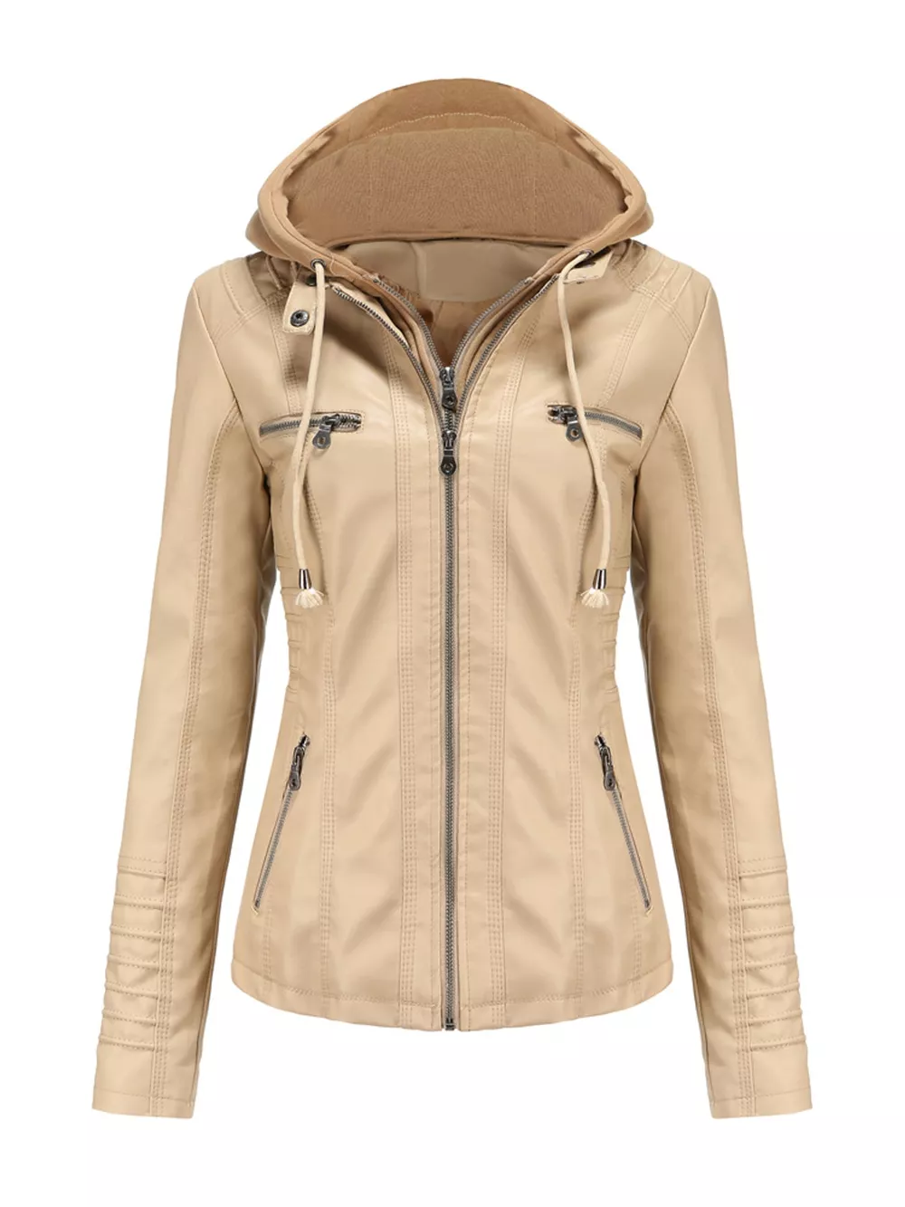Full Size Detachable Hooded Faux Leather Moto Jacket Plus Size, image 17