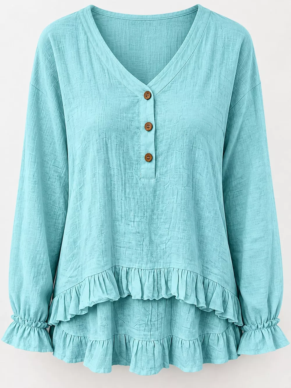 V-Neck Long Sleeve Ruffled Hem Blouse, image 6