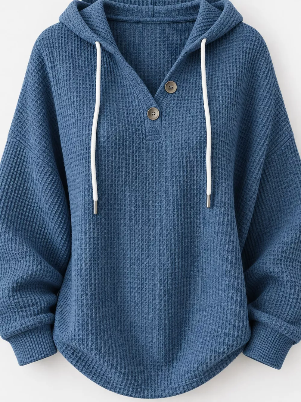 Full Size Waffle Knit Button Detail Hoodie Plus Size, image 49