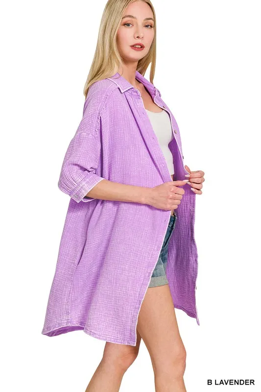 Washed Double Gauze Button Down Shirt Dress, image 4