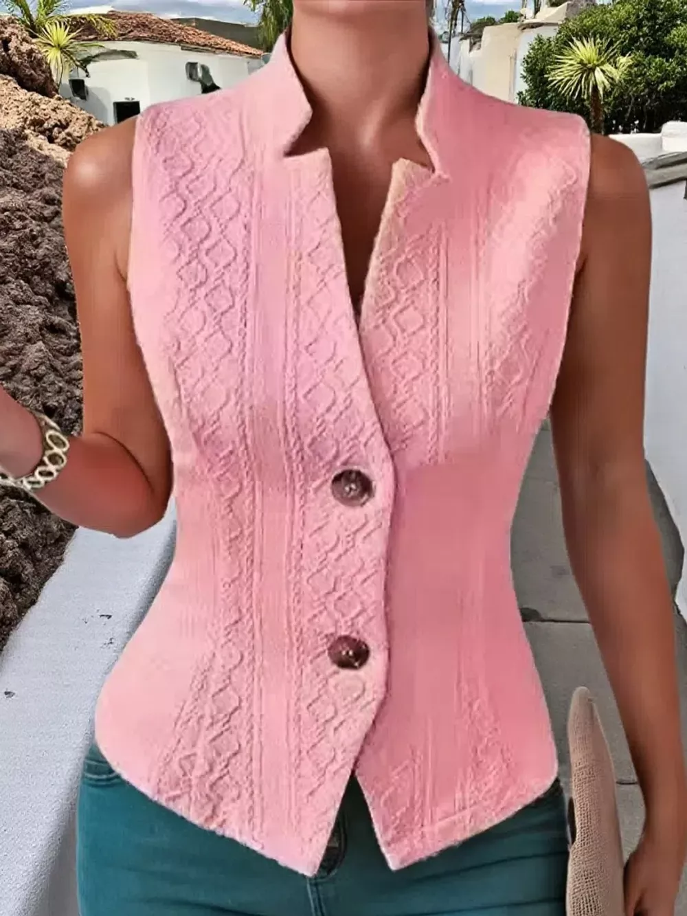 Textured Slim-Fit Button-Down Vest Coat, image 7
