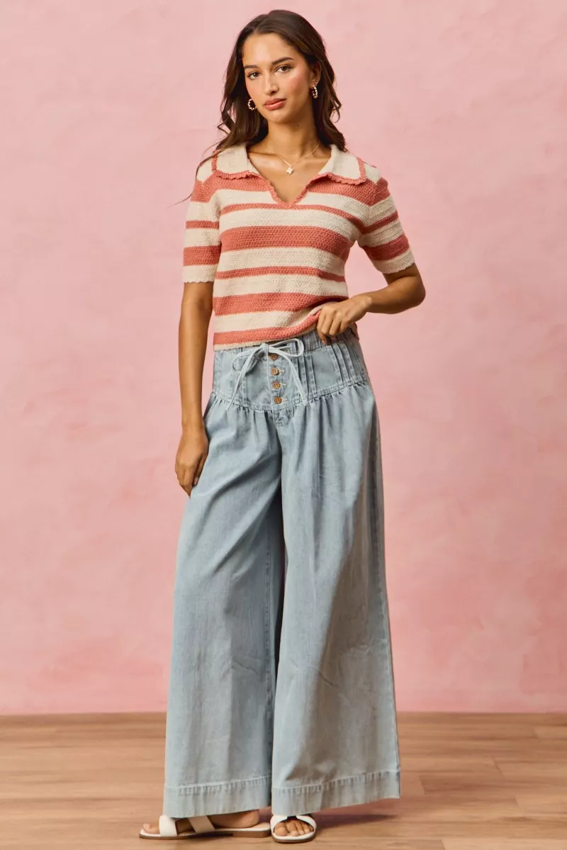 Stripe Short Sleeve Cropped Sweater, image 6