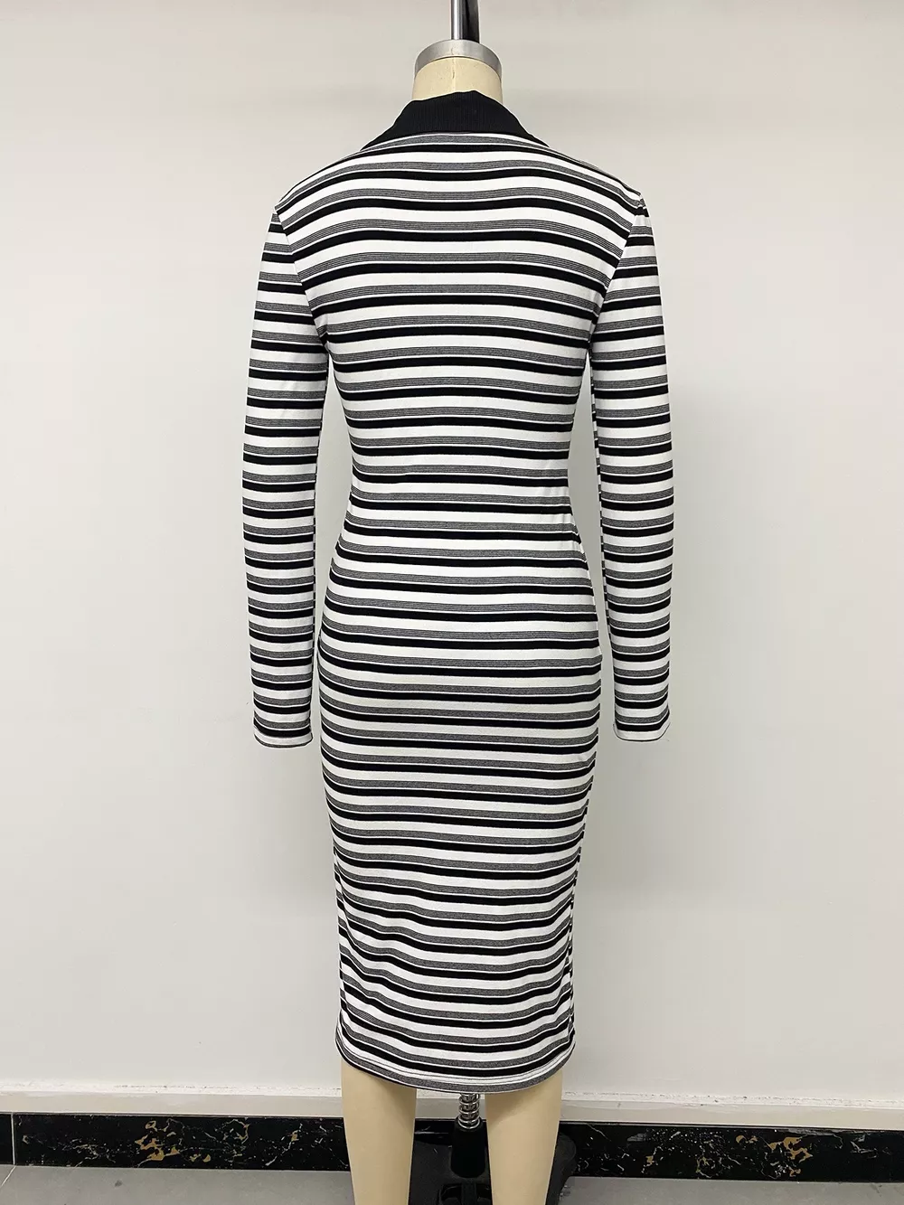 Striped Polo Collar Midi Dress, image 8