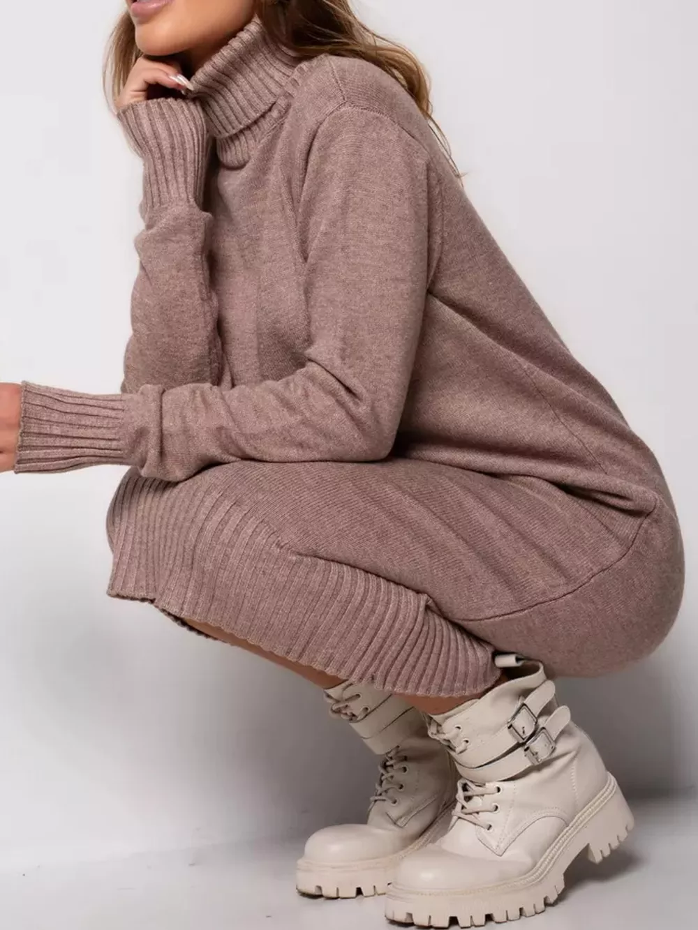 Turtleneck Ribbed Knit Sweater Dress, image 20
