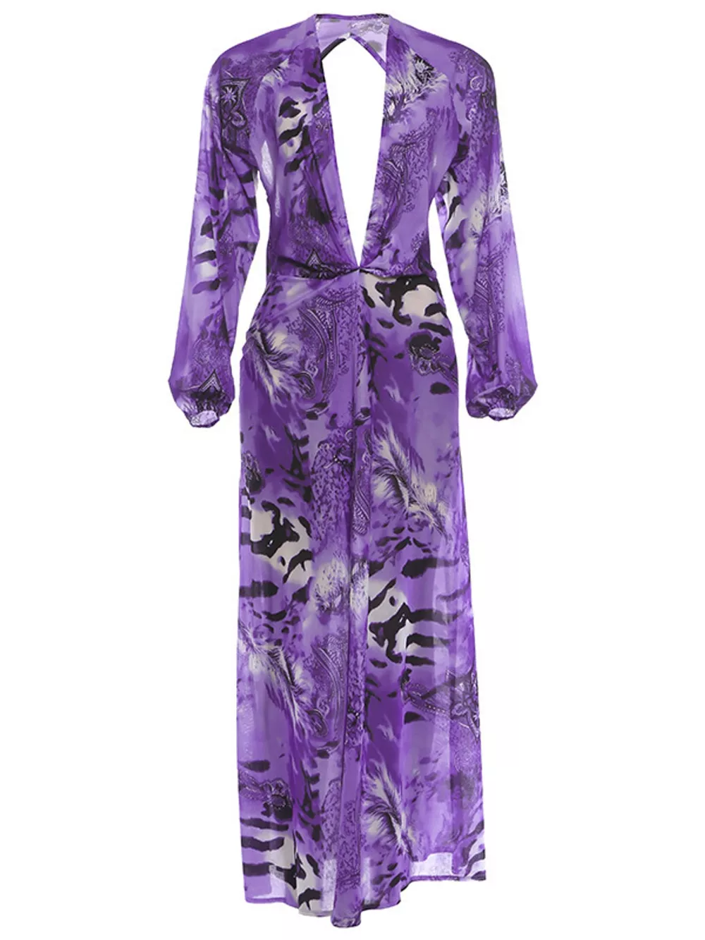 Deep V-Neck Long Sleeve Printed Maxi Dress, image 40