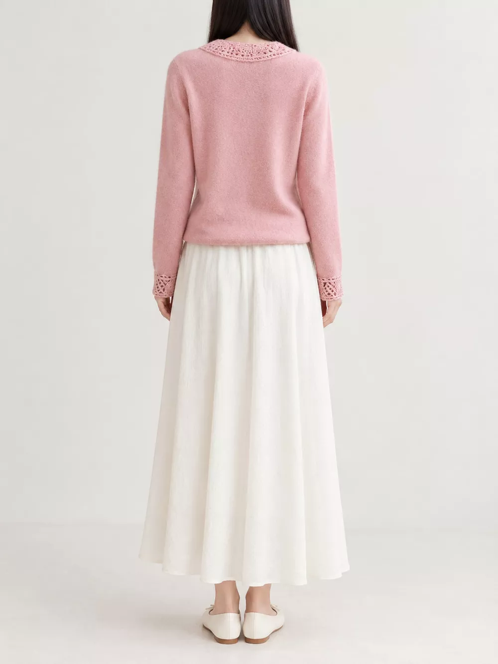 Lace-Collar Button Down Knit Cardigan, image 4