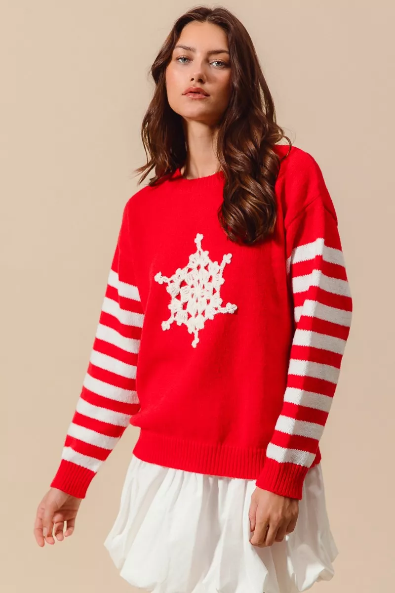 Christmas Snowflake Crochet Embellished Sweater, image 4