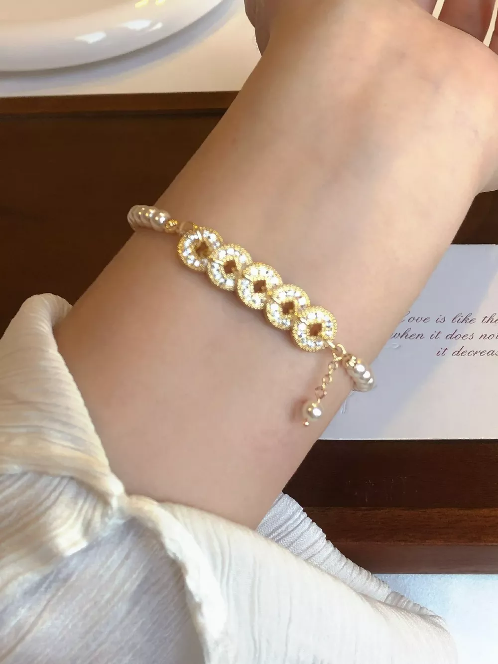18K Gold-Plated Pearl Coin Bracelet, image 2