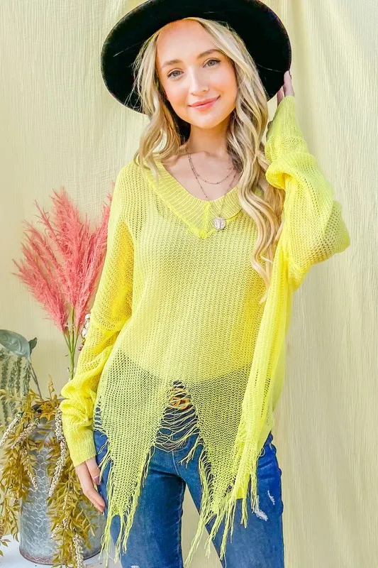 Distressed Mesh V Neck Spring Sweater Cover Up, image 5