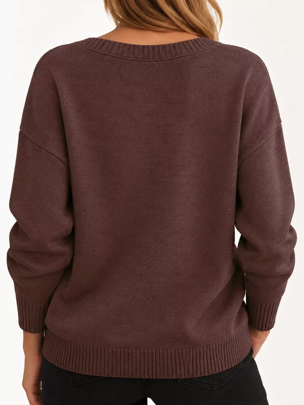 Full Size V-Neck Dropped Shoulder Sweater Plus Size, image 3