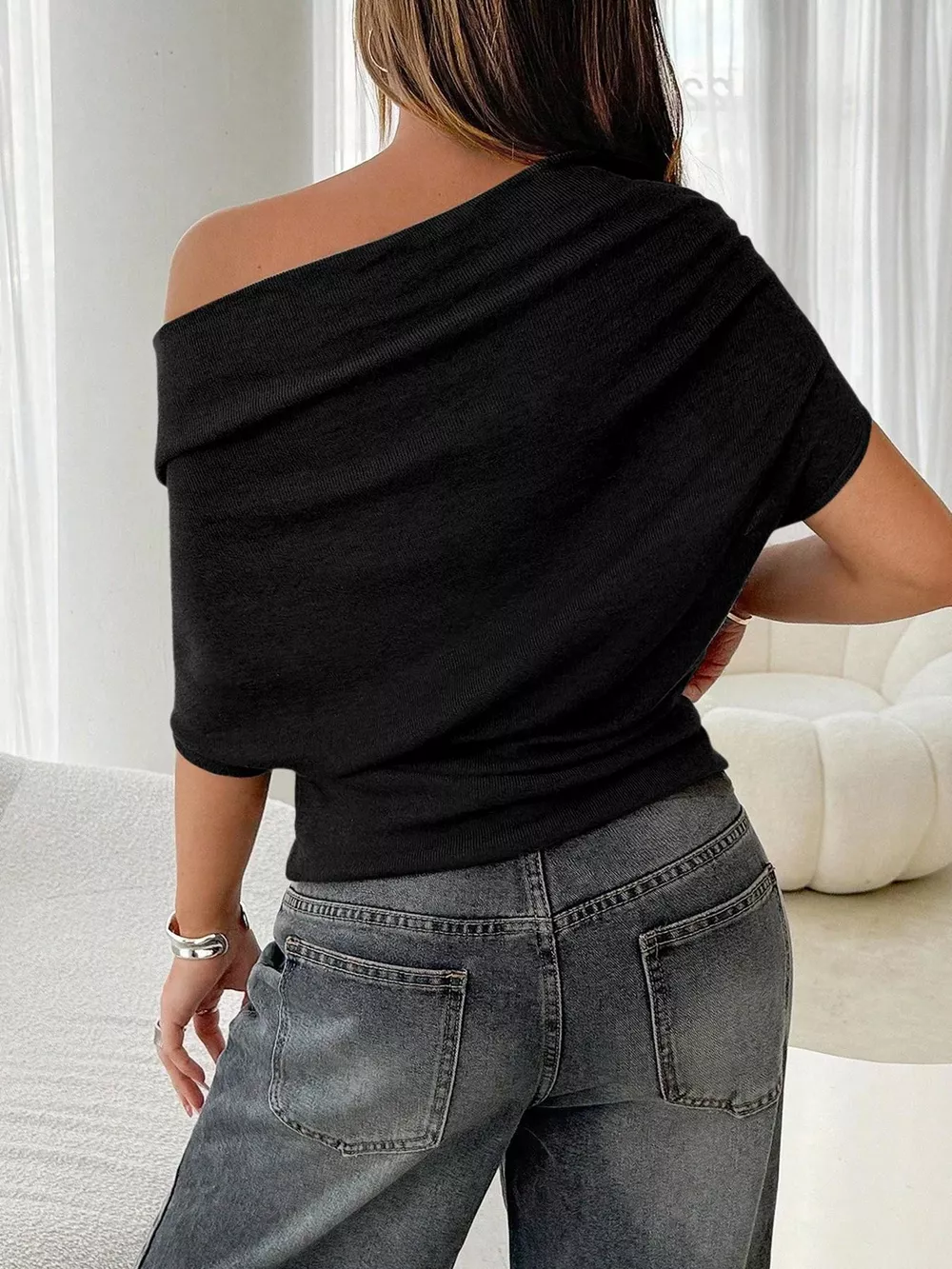 Off-Shoulder Ruched Knit T-Shirt, image 11