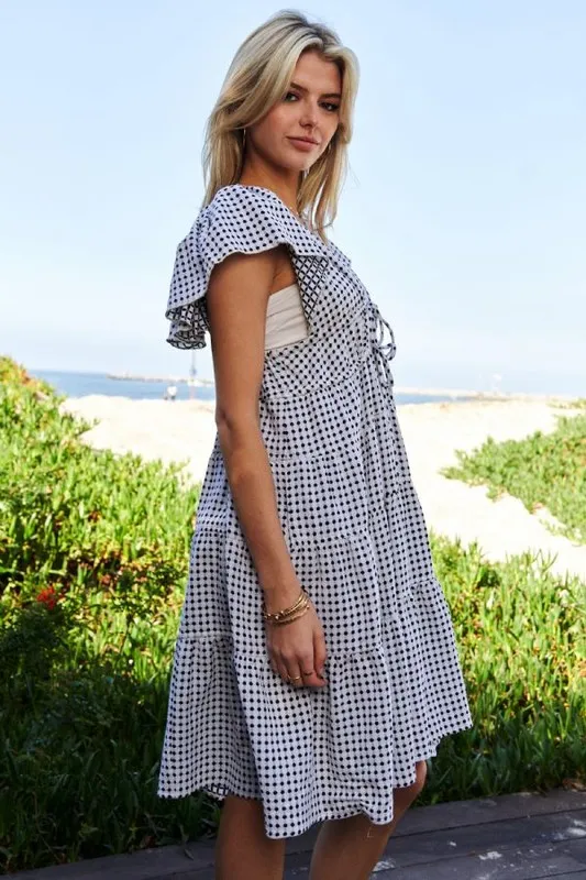 Jacquard V-Neck Flutter Cap Sleeve Tiered Dress, image 3