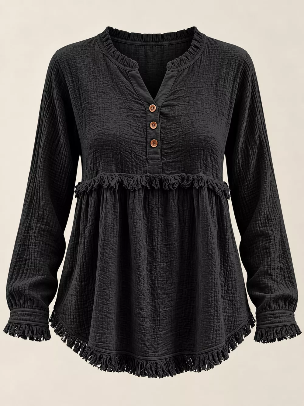 Full Size Frayed Hem Button Detail Blouse Plus Size, image 9