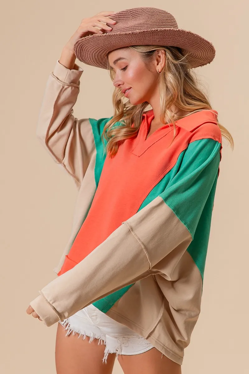 Colorblock Exposed Seam French Terry Sweatshirt, image 5