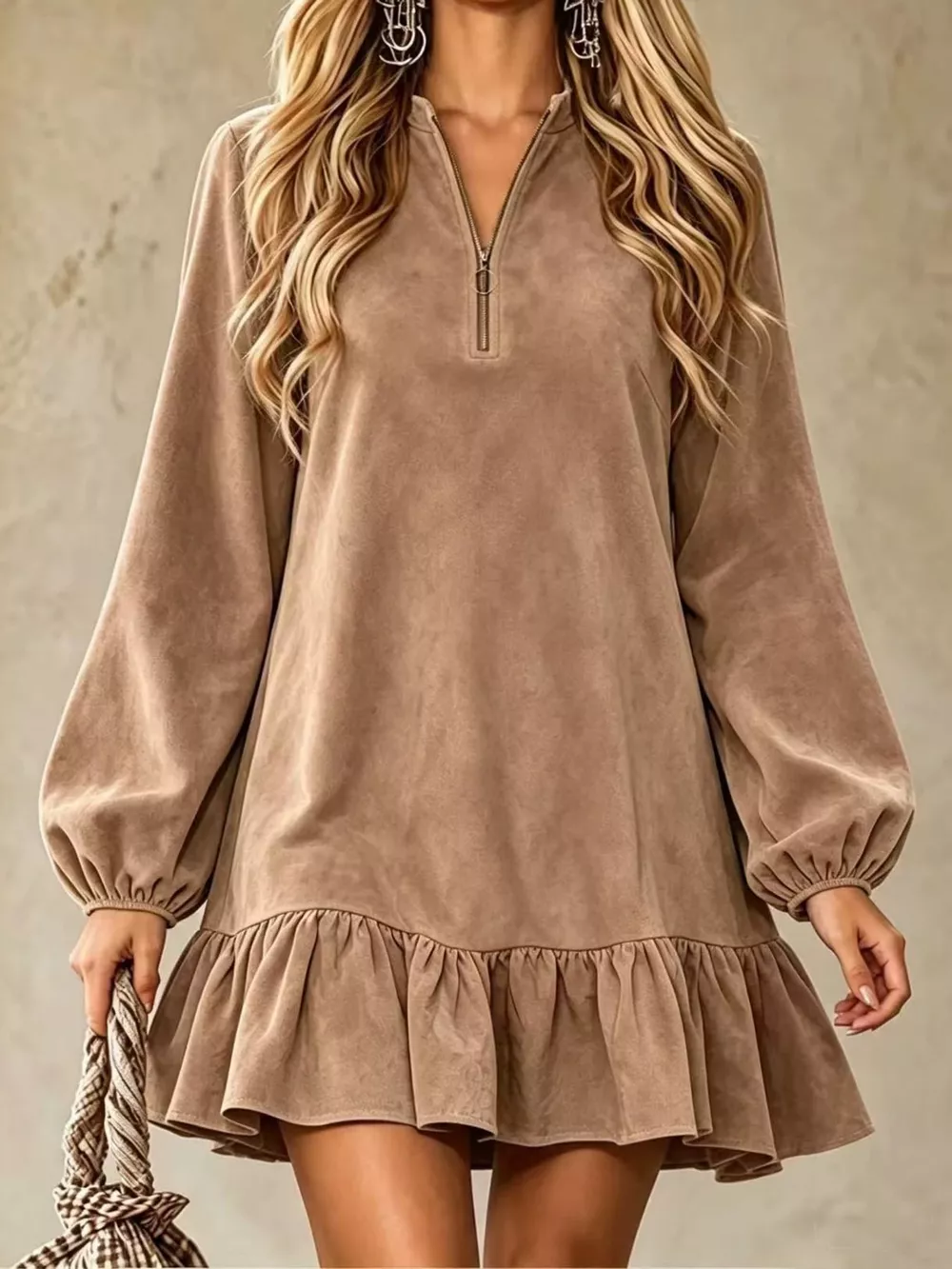 Quarter-Zip Ruffle Hem Mini Dress, image 11