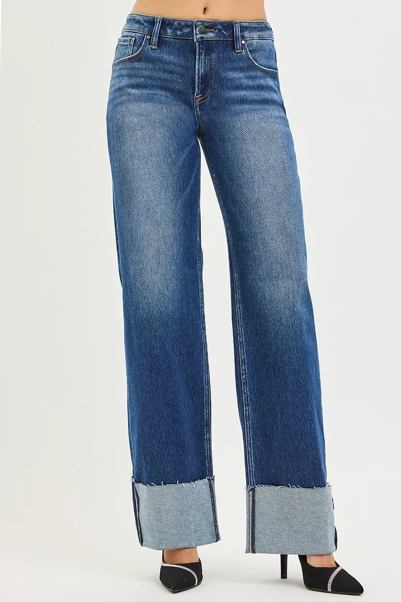 Mid Rise Wide Straight Jeans With Wide Cuff, image 5
